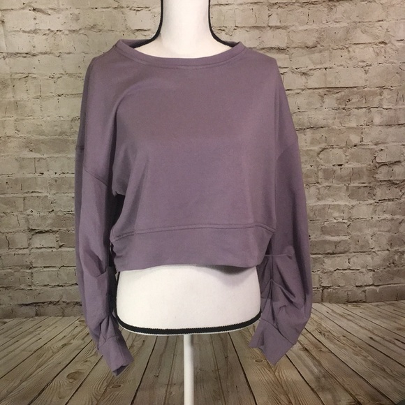 Cupio Tops - CUPIO Crop Top Sweater Lavender Mist Ruched Sleeve